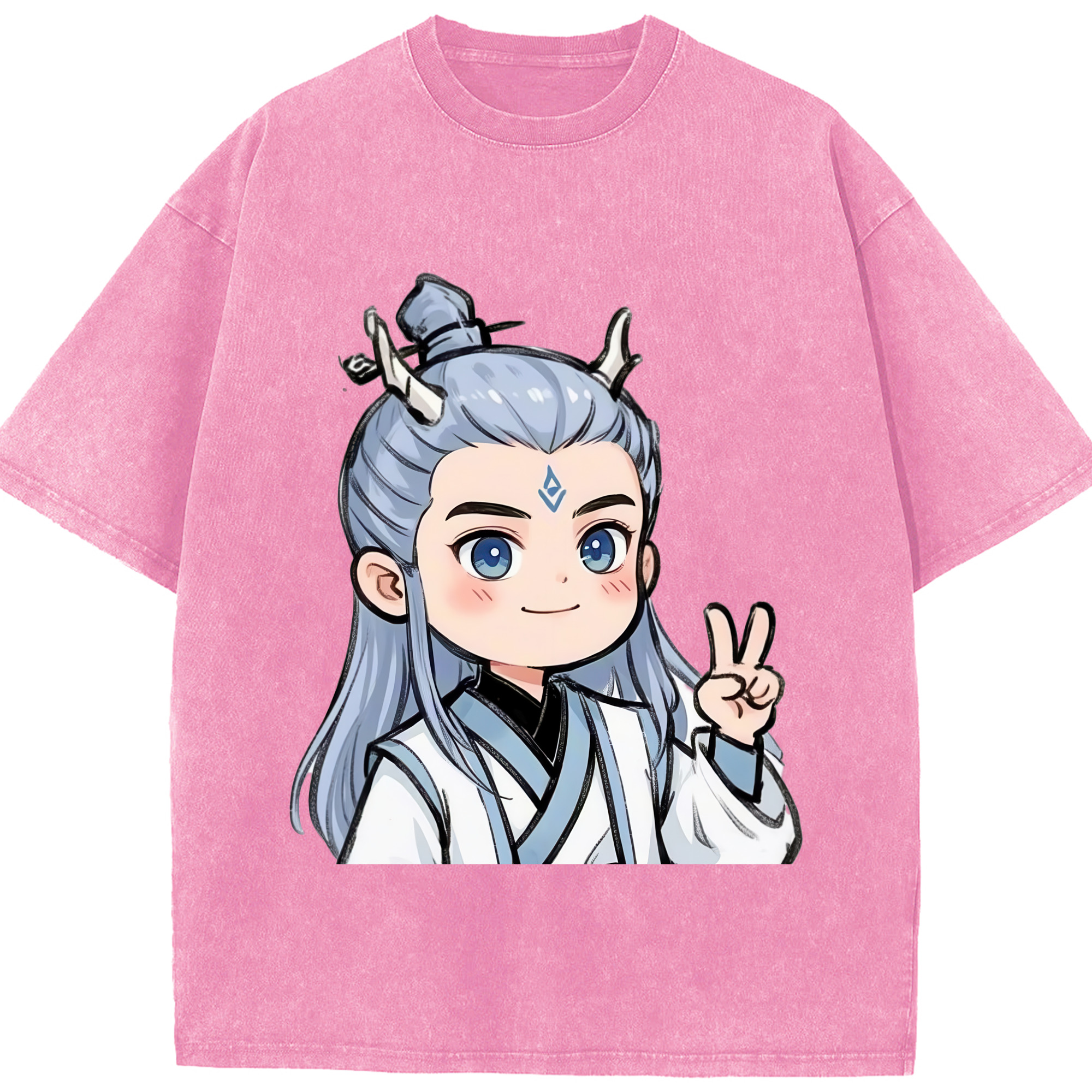 （画像用） Ne Zha 2 ナタ 魔童の大暴れ 綿100% ヴィンテージ風 半袖Tシャツ（フロントプリント）